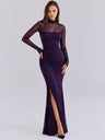 Sexy Solid Color Patchwork Long-sleeved Slit Maxi Dress