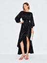 Boat Neck Lantern Sleeves Tie-waist Irregular High Slit Long Dress For Banquets