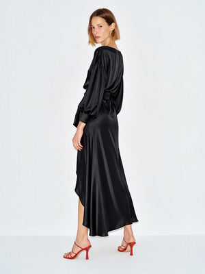 Boat Neck Lantern Sleeves Tie-waist Irregular High Slit Long Dress For Banquets