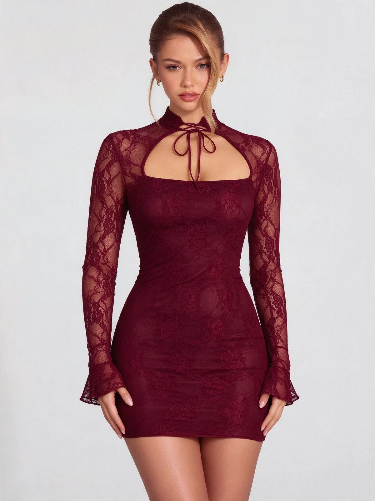 Lace Long-sleeved Slim-fitting Sexy Bodycon Short Dress