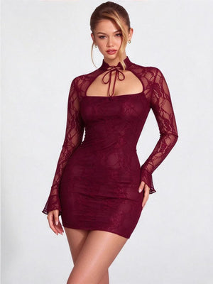 Lace Long-sleeved Slim-fitting Sexy Bodycon Short Dress