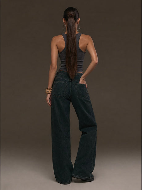 Casual Style Straight Leg Mid-rise Denim Trousers
