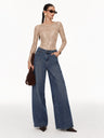 Long-sleeved, Slim-fit, Round Neck, Shimmering, Openwork Bodysuit