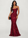 3D Embroidered Backless Cross-Strap Spaghetti Strap Long Dress