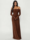 Sexy Off-the-shoulder Flared Long-sleeved Bodycon Sequined Maxi Dress