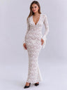 Lace Deep V-neck Flared Long-sleeved Dress