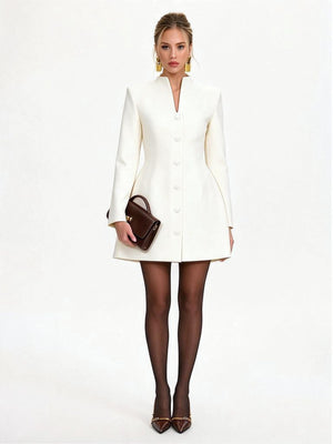 Slim-fit A-line Skirt, Elegant Solid Color, Single-breasted Short Dress