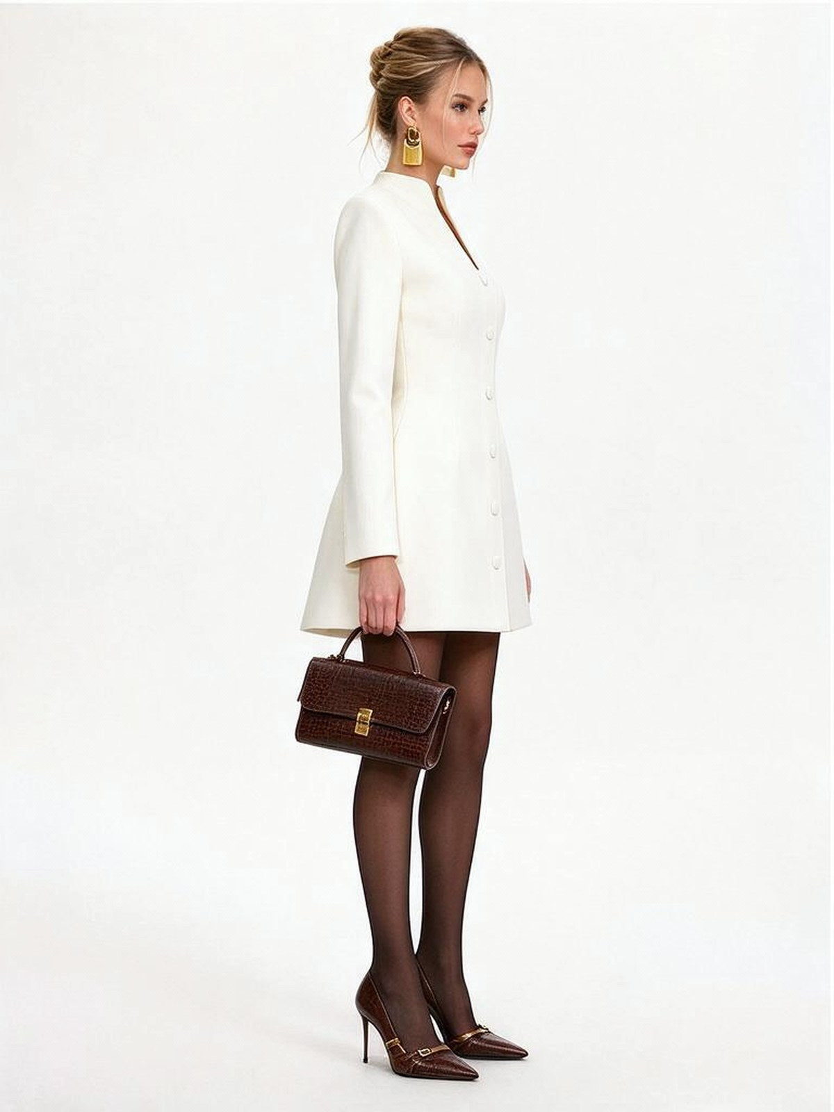 Slim-fit A-line Skirt, Elegant Solid Color, Single-breasted Short Dress