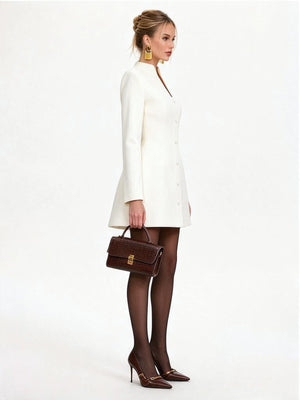 Slim-fit A-line Skirt, Elegant Solid Color, Single-breasted Short Dress