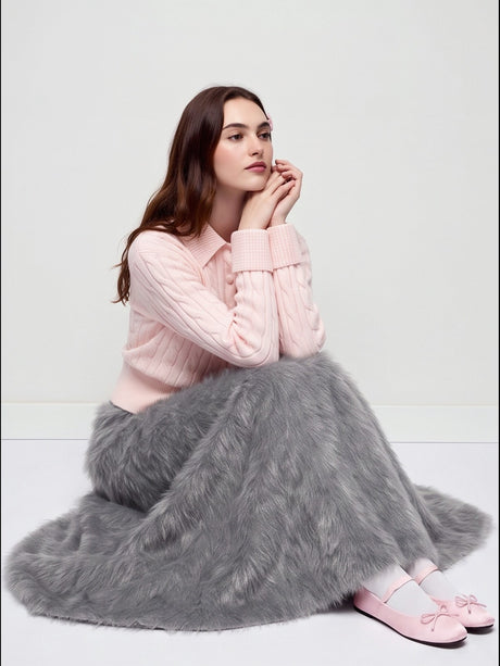 Silver A-line Skirt With Fringe
