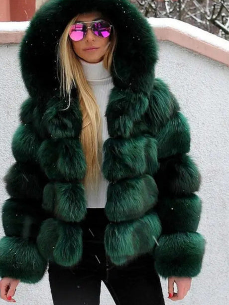 Artificial Fur Hooded Coat Parties Coats