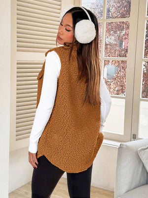 Solid Color Lapel Open Buckle Loose Temperament Commuting Imitation Lambskin Vests