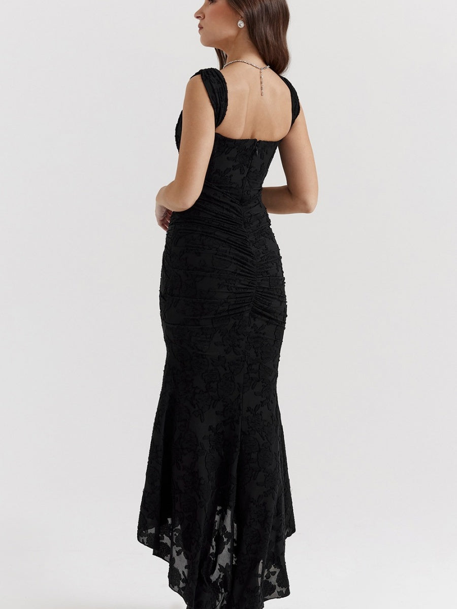 Floral Jacquard Fabric Boning Fishtail Maxi Dress