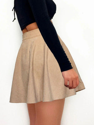 Solid Color Corduroy Single-breasted Buttons High Waist Skirts