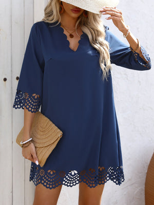 Burning Flowers Hollow Half Sleeves Mini&Short Dresses