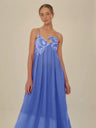 Fish-shaped 3D Embroidered Strapless Pleated Spaghetti Strap Long Dress