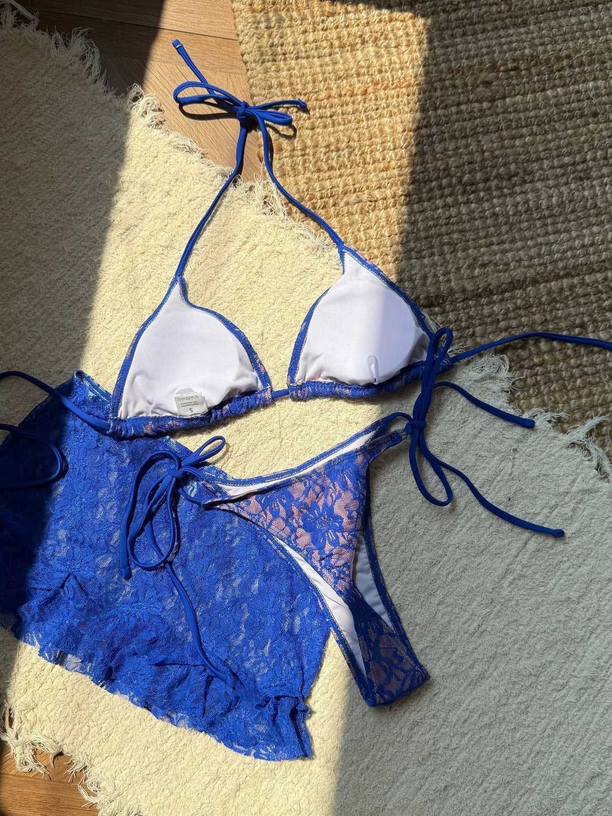 Sexy Lace Cutout Bikini Three-Piece Set For Beach