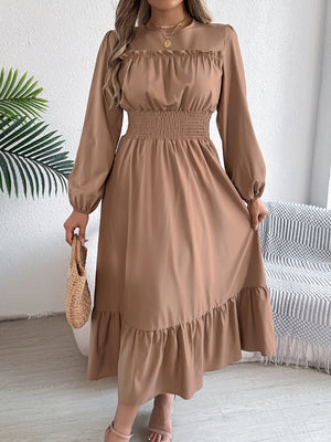 Wood Ear Waist Pleats Maxi Dresses