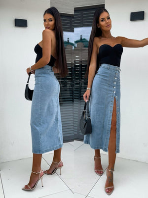 Button Slit High elasticity Skirts