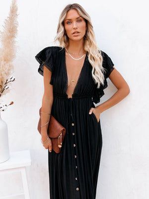 Bamboo-joint Fabric Button Waist Rope Long Cardigan Vacation Beach Jacket Sun Protection Long Skirt Bikini Cover-up