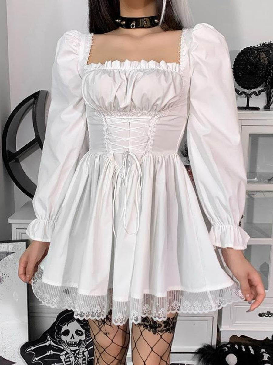 Halloween Lace Bandage Square Collar Mini&Short Dresses