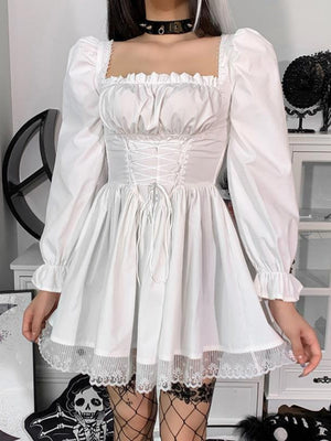Halloween Lace Bandage Square Collar Mini&Short Dresses