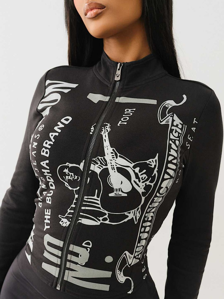 Printed Slim-fit Shorts Long-sleeved Zip-up Top 2-piece Sets