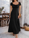 Tie-waist Ruched Puff Sleeve Long Dress