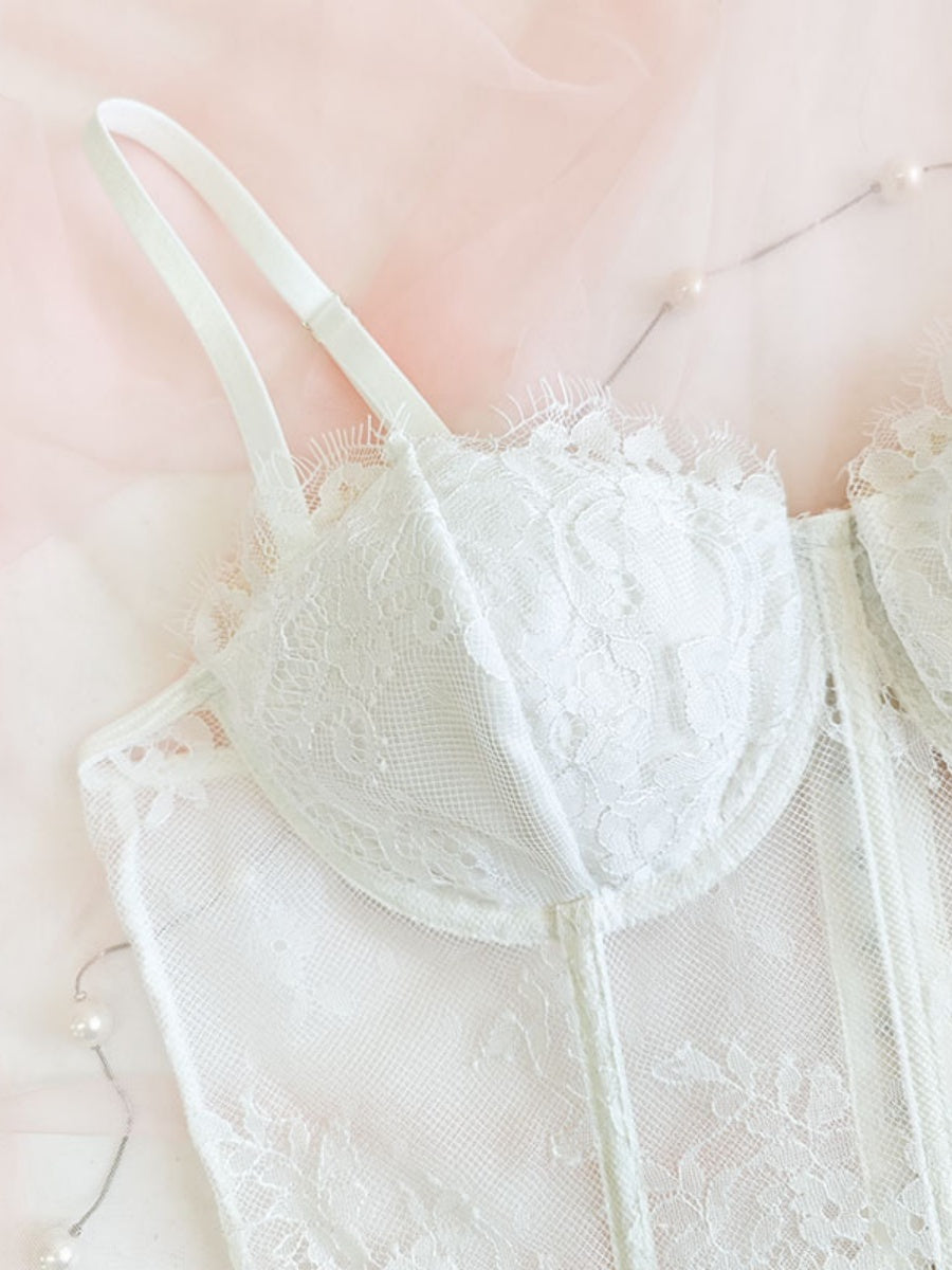 Lace Trim Splicing Mesh Perspective Camisoles