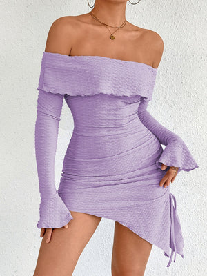 Off-the-shoulder, Bell-sleeve, Bodycon, Short Dress