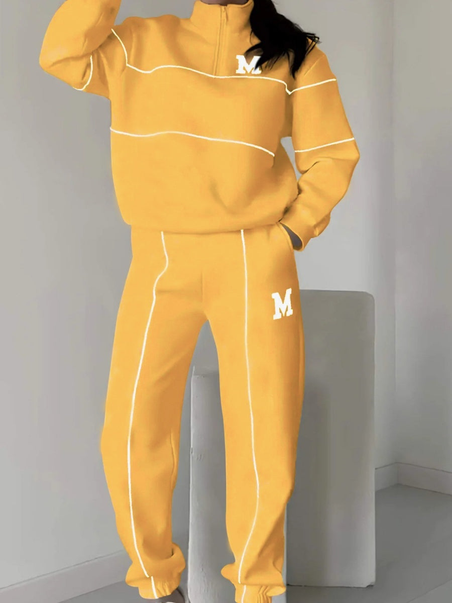 Letter Long-sleeved Hoodless Sweatshirt Pants Casual Sportswear Two-piece Set