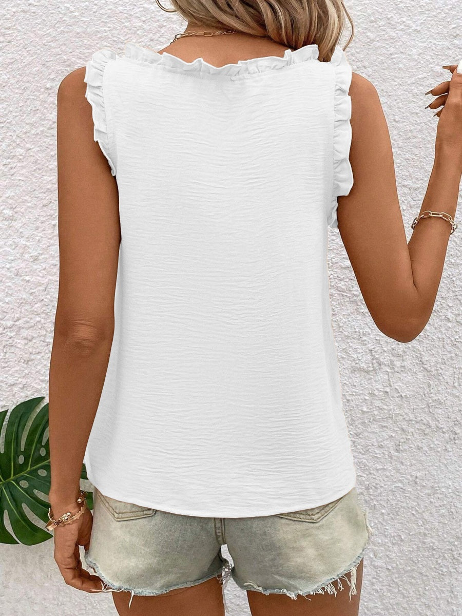 Textured Fabric V-neck Ruffled Vest