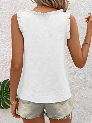 Textured Fabric V-neck Ruffled Vest