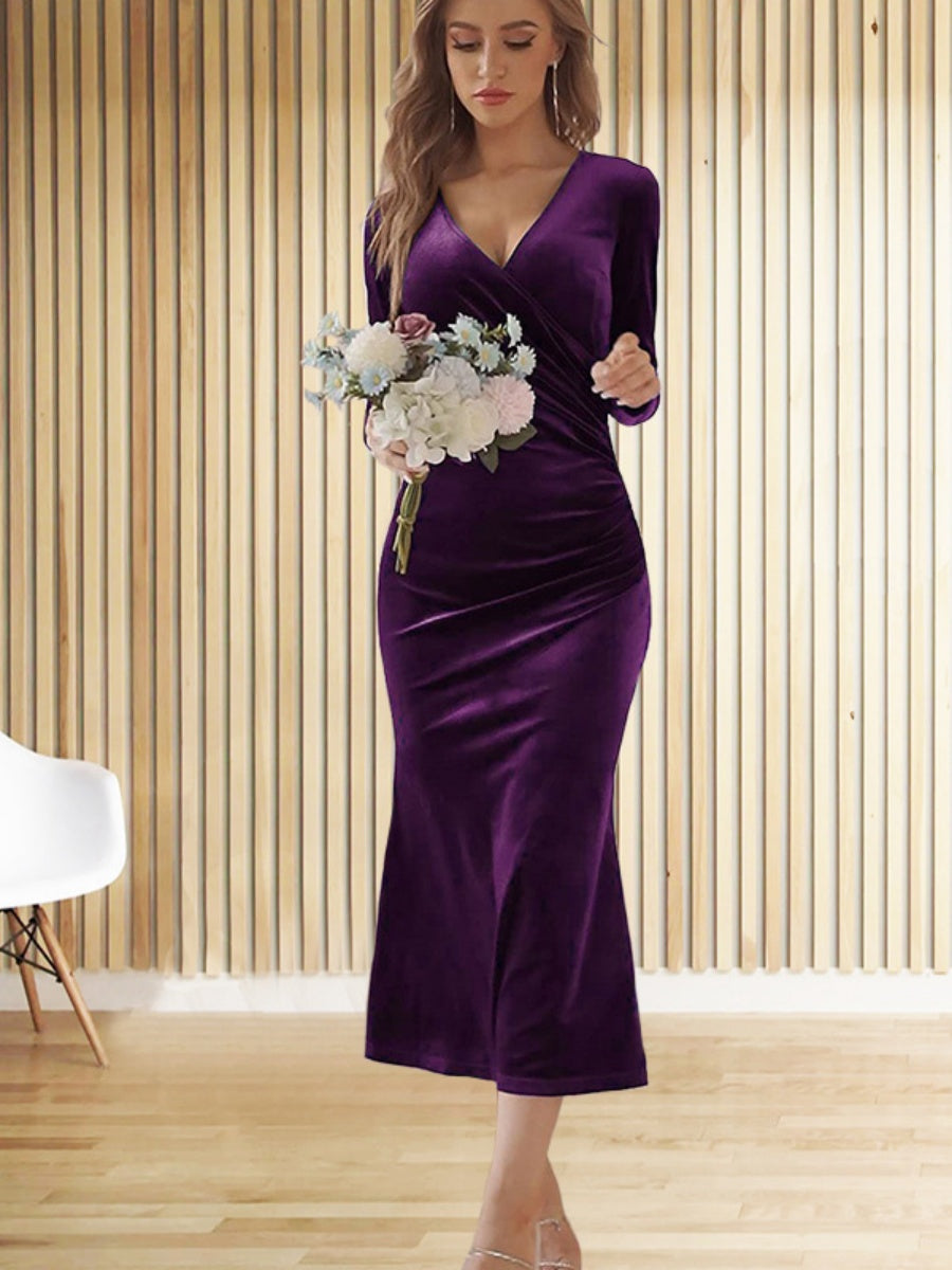 V-neck Velvet Maxi Dresses