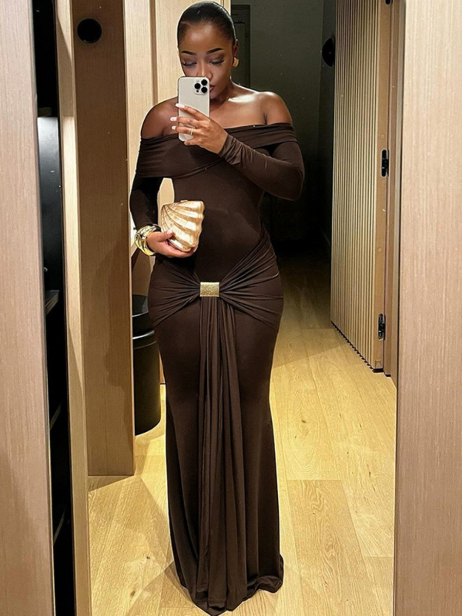Liber Autumn Women's Bandage Off Shoulder Maxi Dresses