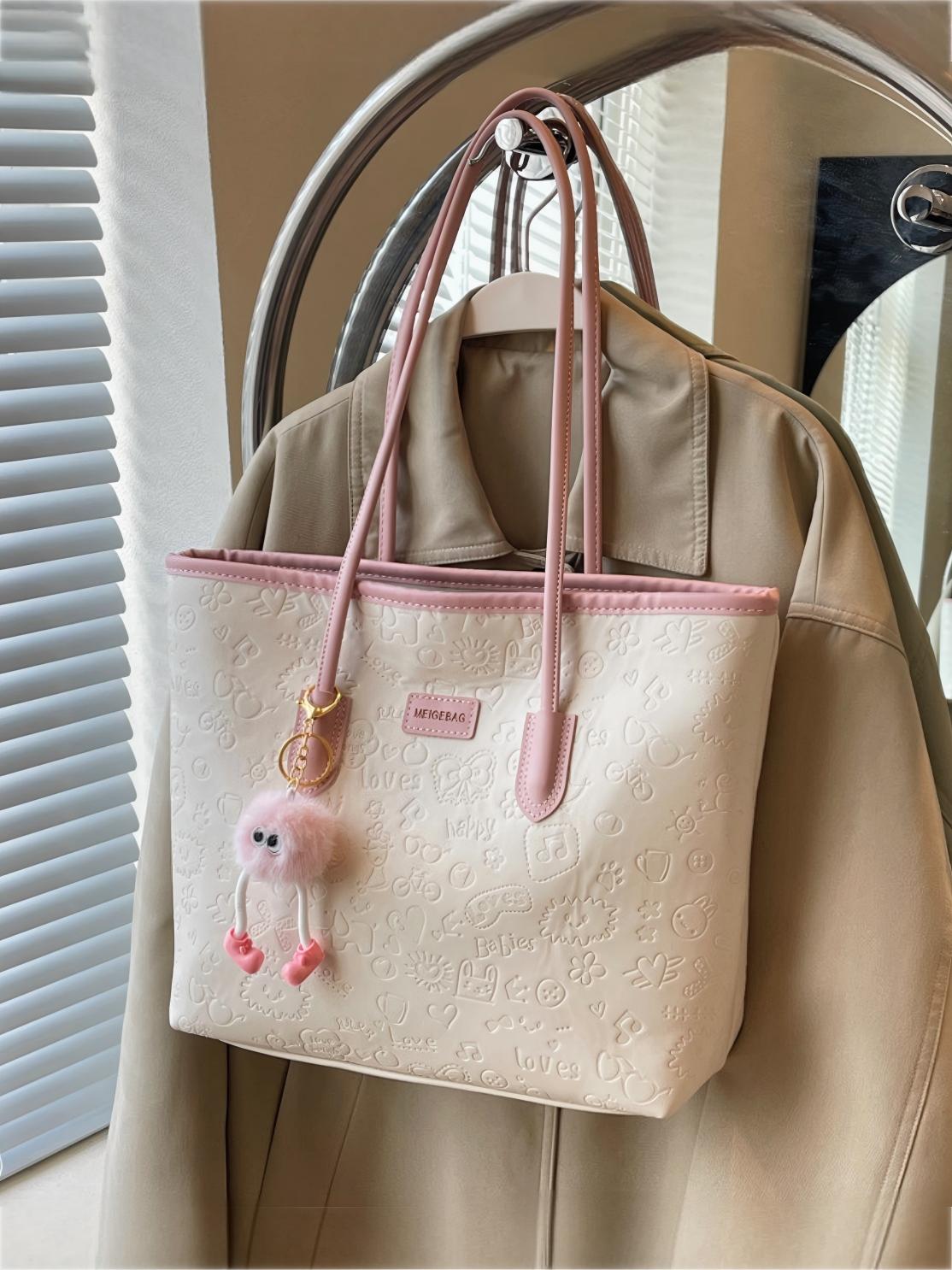 Embossed Color-block Tote Bag