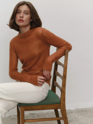 Mohair Crew Neck Pullover Sweater, Semi-sheer Base Layer Sweater