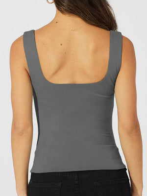 Square Collar Leisure Tank Tops