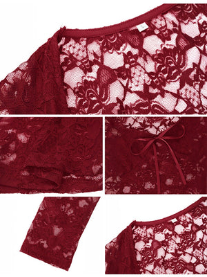 Sexy Slim-fitting Hollowed-out Long-sleeved Tie-up Lace Top