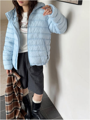 Hooded Zipper Pocket Quilting Lightweight Coat Stuffing Leisure Outdoor Cotton-padded Clothing