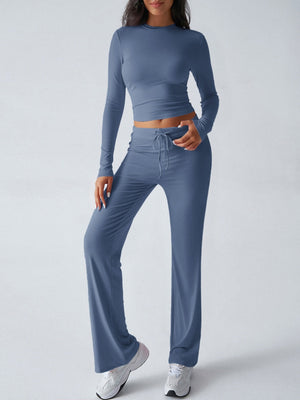 Yoga Long Sleeve T-shirts Straight-leg Pants Leisure 2-piece Sets