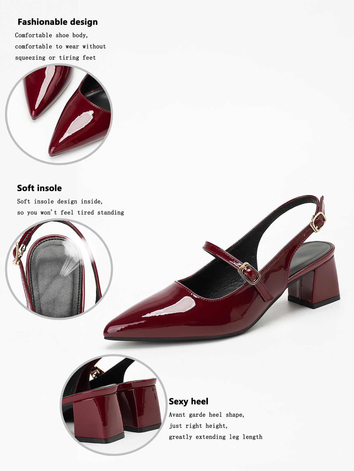 Metal Buckle Pointed Toe Open Back Chunky Heel Mary Jane Shoes