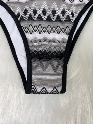Knitted Color-blocked Striped Tie-up Bikini