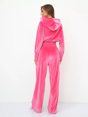 Velvet Zipper Cardigan, Silver Fox Fleece Sweatshirt, Lace-Up Pants 2-piece Sets