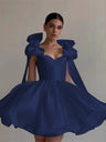 Glossy Fabric, Bow Design, Spaghetti Strap Mini Dress