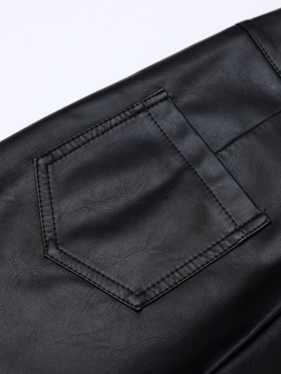 High Waist Slimming PU Leather Straight Pants