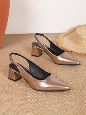 Pointed-toe Open-back Chunky Heels