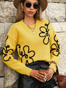 3D Effect Flower pattern Crew Neck Sweaters