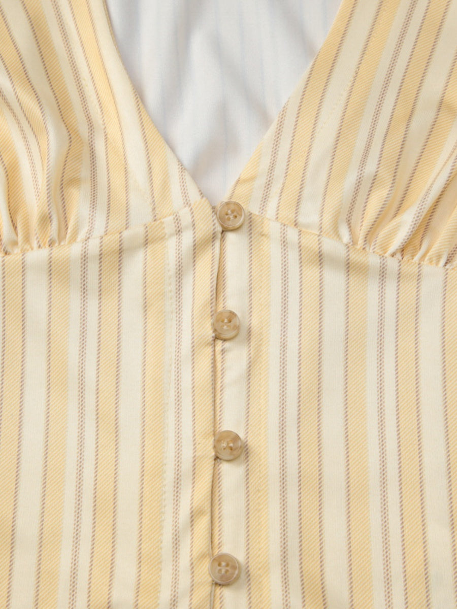 Retro Buttons Stripes Sexy Shirts