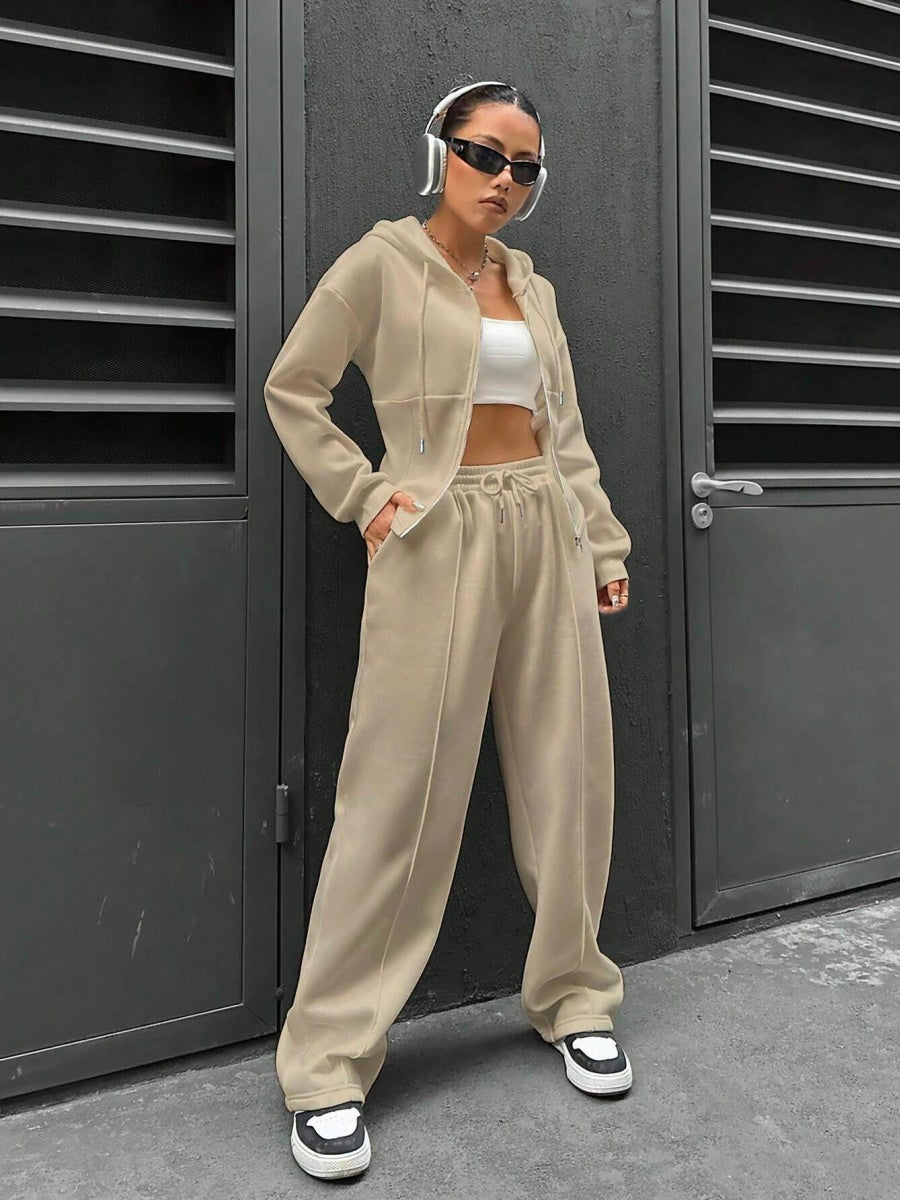Sports And Leisure Zipper Hooded 2-piece Sets